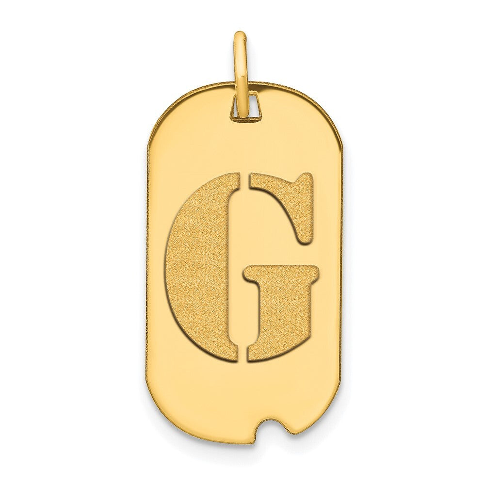 14k Yellow Gold Polished Letter G Initial Dog Tag Pendant for Women