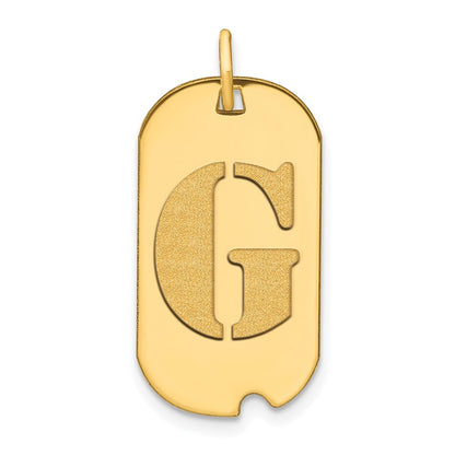 14k Yellow Gold Polished Letter G Initial Dog Tag Pendant for Women