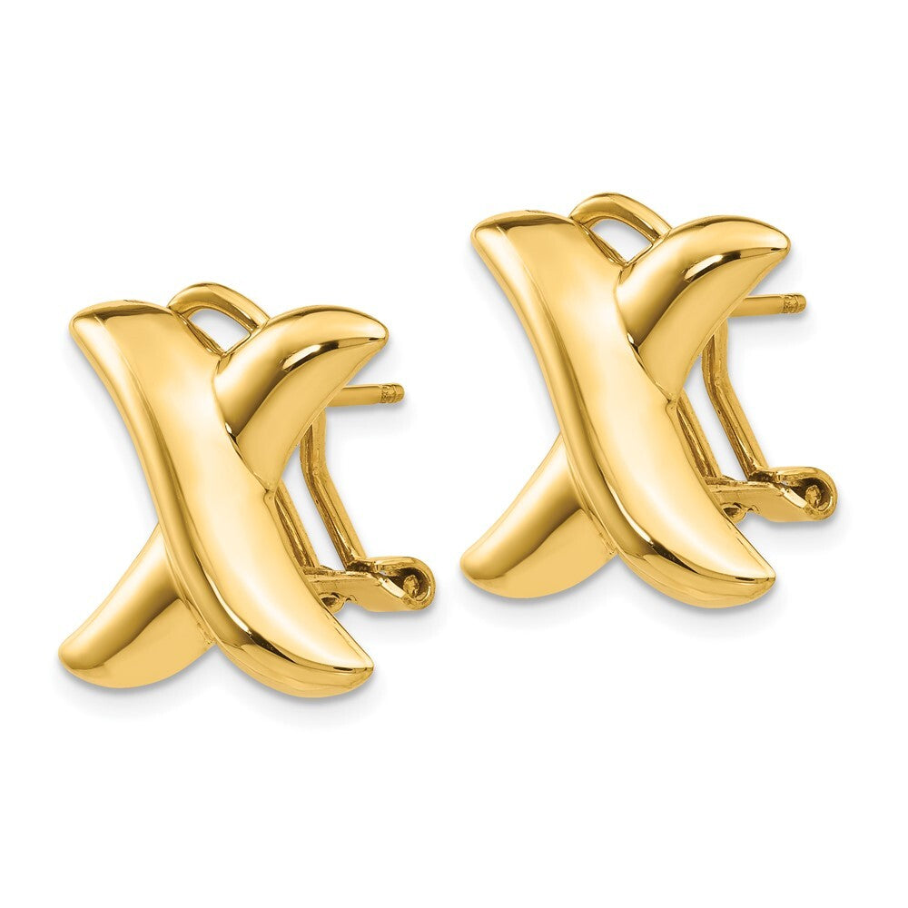 14k Yellow Gold Polished X Omega Back Stud Earrings
