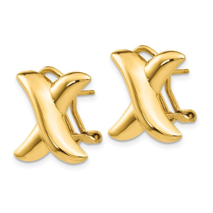 14k Yellow Gold Polished X Omega Back Stud Earrings