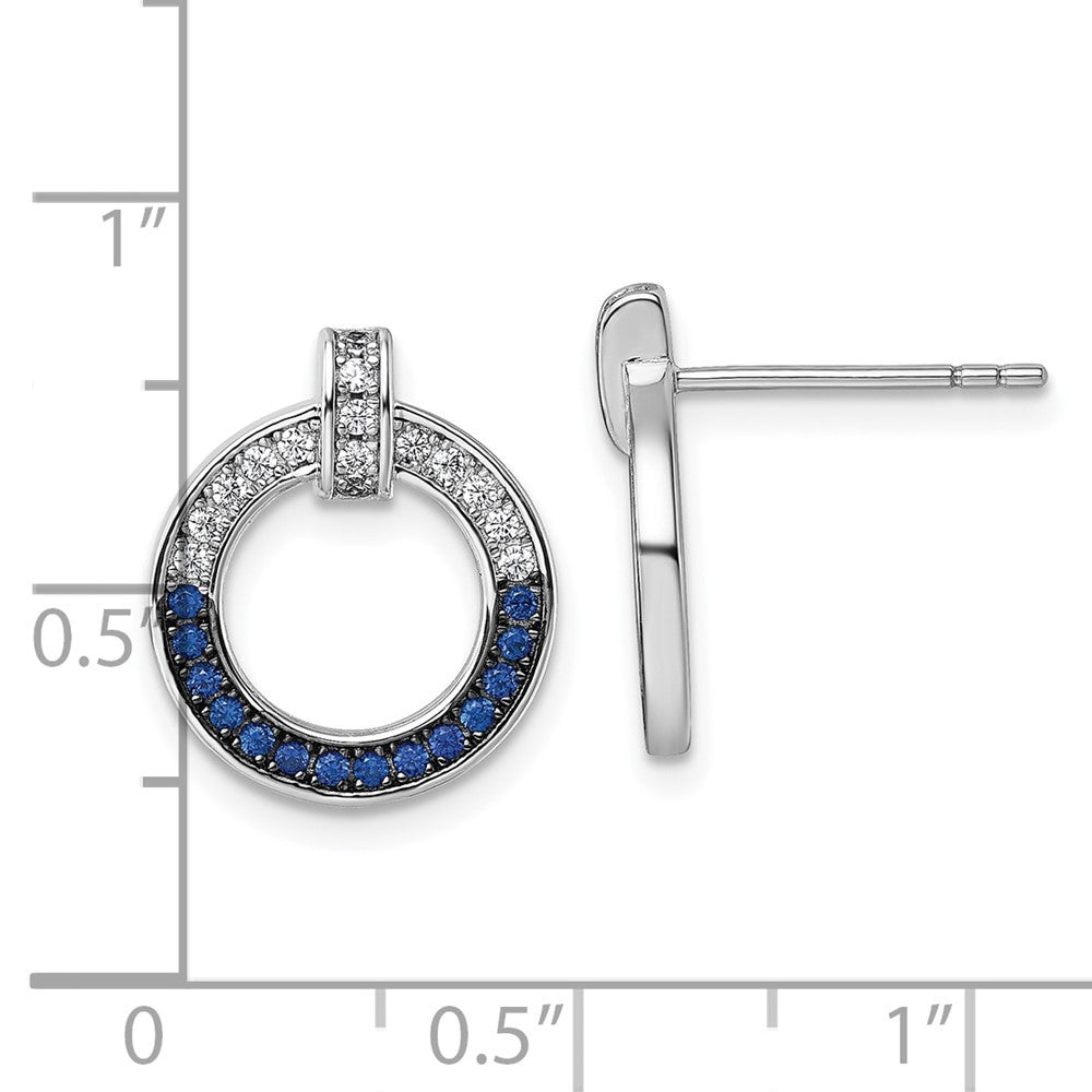 Sterling Silver and Black and Blue CZ Open Circle Earrings