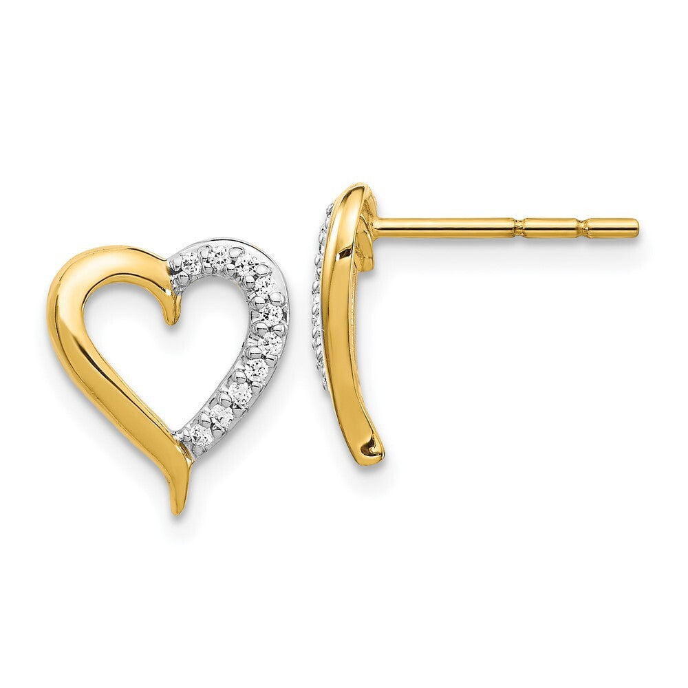 14k Yellow Gold Diamond Heart Stud Earrings