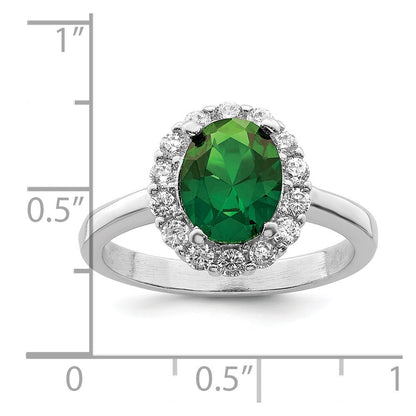 Sterling Silver Polished Rhodium-plated Green and Clear CZ Ring Size 8