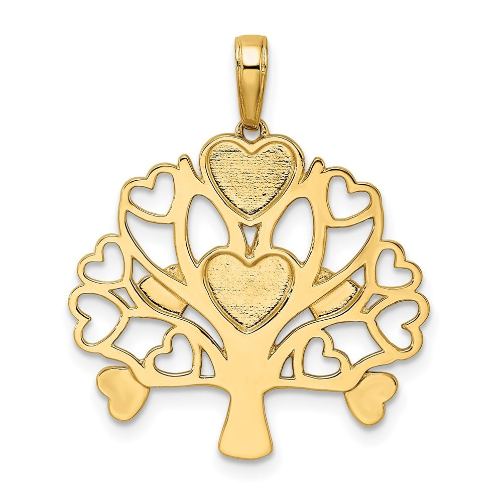 14k Yellow Gold and White Rhodium Diamond-cut Heart Tree of Life Pendant