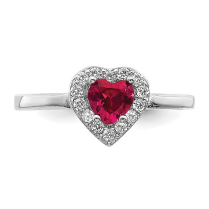 Sterling Silver Rhodium-plated Lab Cr Corundum & Cubic Zirconia Heart Ring SZ 7