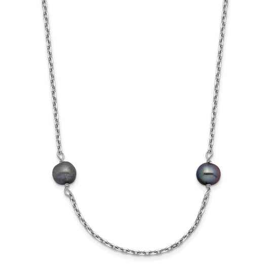 14k White Gold 4-5mm Black Freshwater Cultured Pearl 8-Station 16 inch Necklace