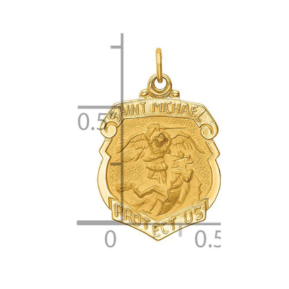 14k Yellow Gold Solid Polished/Satin Small St. Michael Badge Medal Pendant