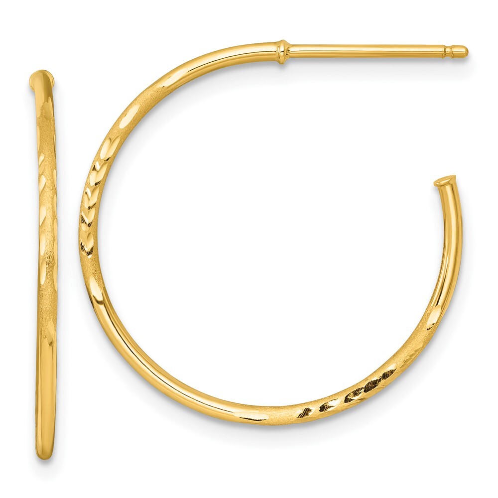 14k Yellow Gold Polished 1.2 x 25mm Diamond-cut Solid C-Hoop Earrings
