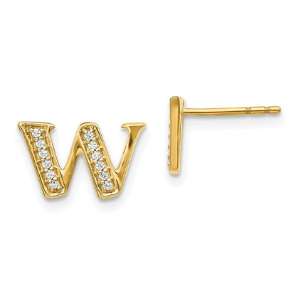 14k Yellow Gold Diamond Initial W Stud Earrings