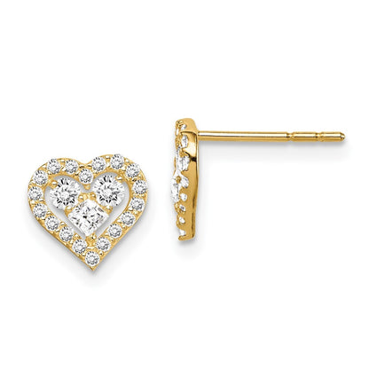 14k Yellow Gold Cubic Zirconia Heart Stud Earrings Gift for Women