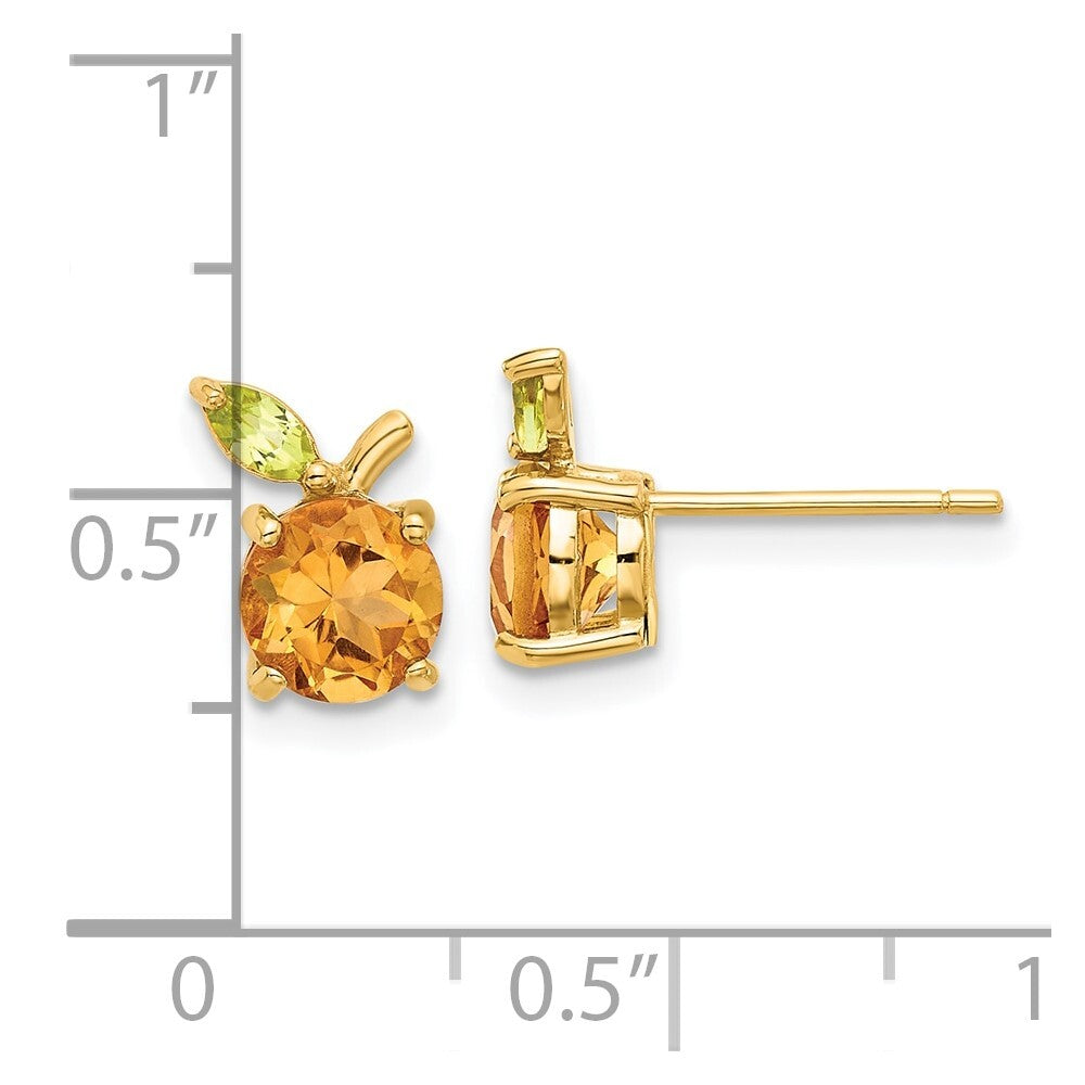 14k Yellow Gold Gold Citrine and Peridot Orange Stud Earrings Gift for Women