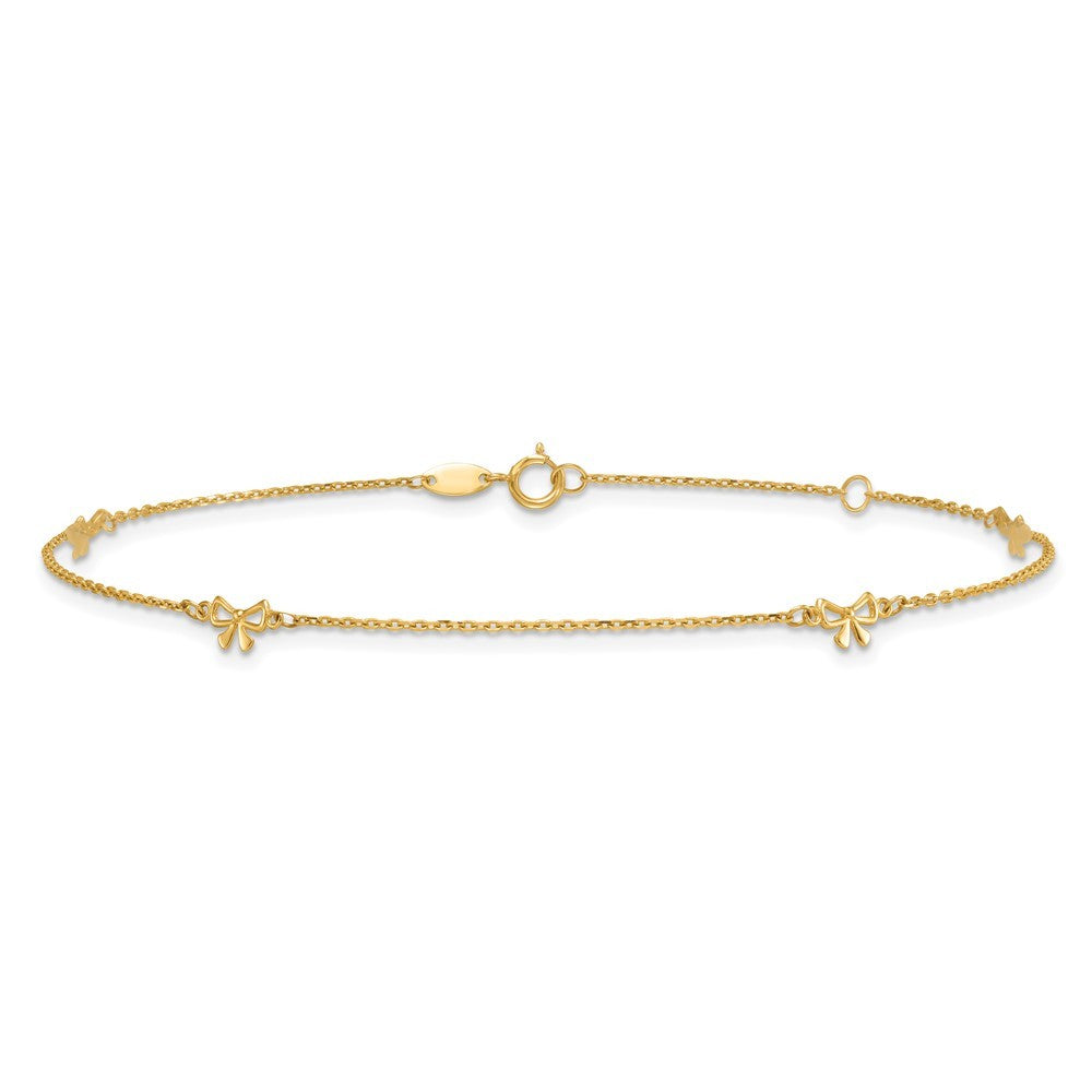 14k Yellow Gold Polished Bows 4-station 10" Anklet