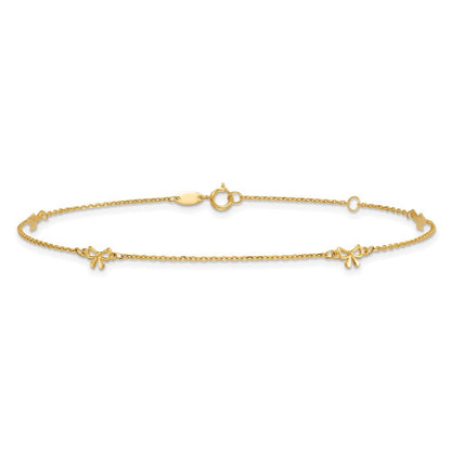 14k Yellow Gold Polished Bows 4-station 10" Anklet