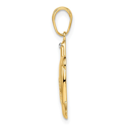 14k Yellow Gold and White Rhodium Diamond-cut Floral Turtle Pendant