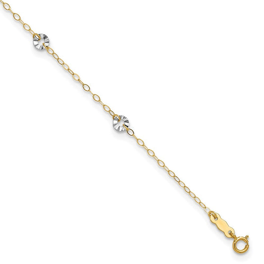 14K Two-tone Chain and Wavy Circles 6-Station 10" Anklet