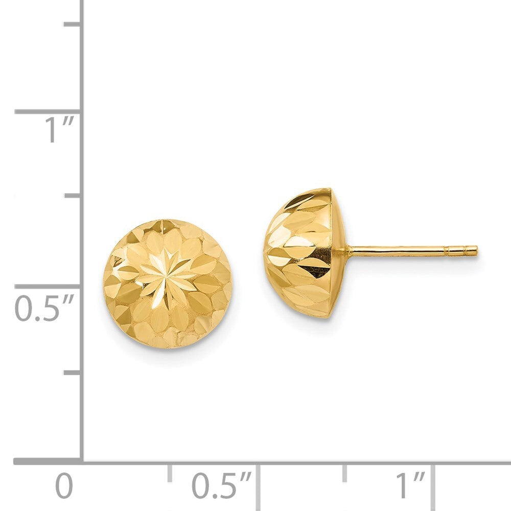 14k Yellow Gold Polished & Diamond-Cut 9mm Button Stud Earrings Gift for Women