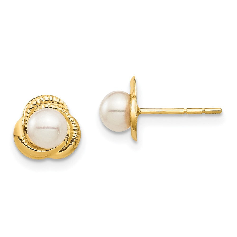 14k Yellow Gold 4-5mm White Button Freshwater Cultured Pearl Stud Earrings