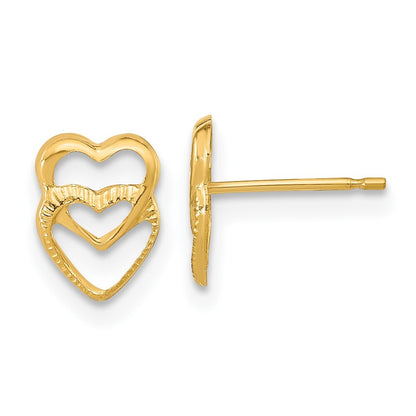 14k Yellow Gold Hearts Stud Earrings Gift for Women