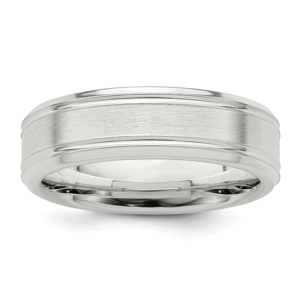 Sterling Silver 6mm Brushed Flat Grooved Fancy Band Size 9