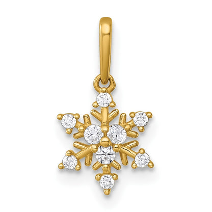 14k Yellow Gold Polished CZ Snowflake Charm / Pendant