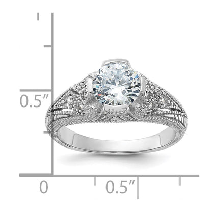 Sterling Silver Rhodium-plated Cubic Zirconia Antique Style Ring Size 6