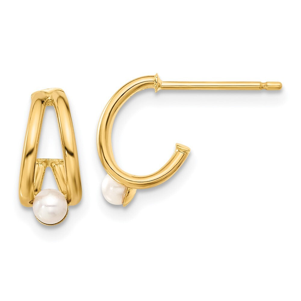 14k Yellow Gold Polished Freshwater Cultured Pearl J-Hoop Earrings