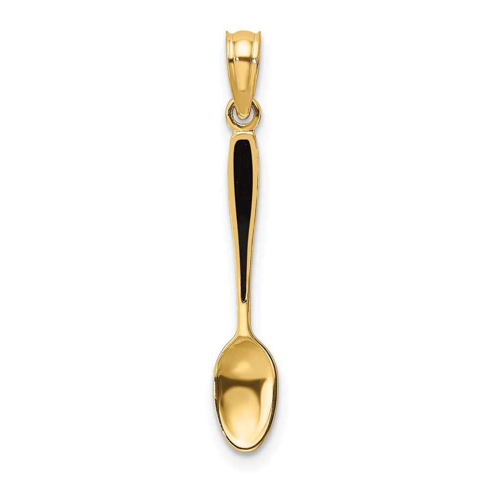 14k Yellow Gold 3-D  Black Enamel Table Spoon Charm Pendant for Women