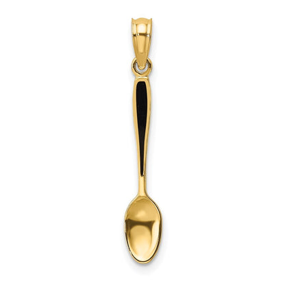 14k Yellow Gold 3-D  Black Enamel Table Spoon Charm Pendant for Women