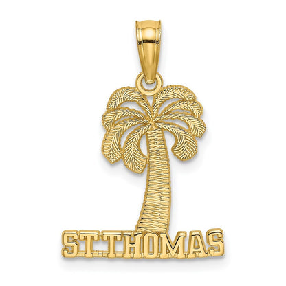 14k Yellow Gold ST. THOMAS Under Palm Tree Charm Pendant for Women