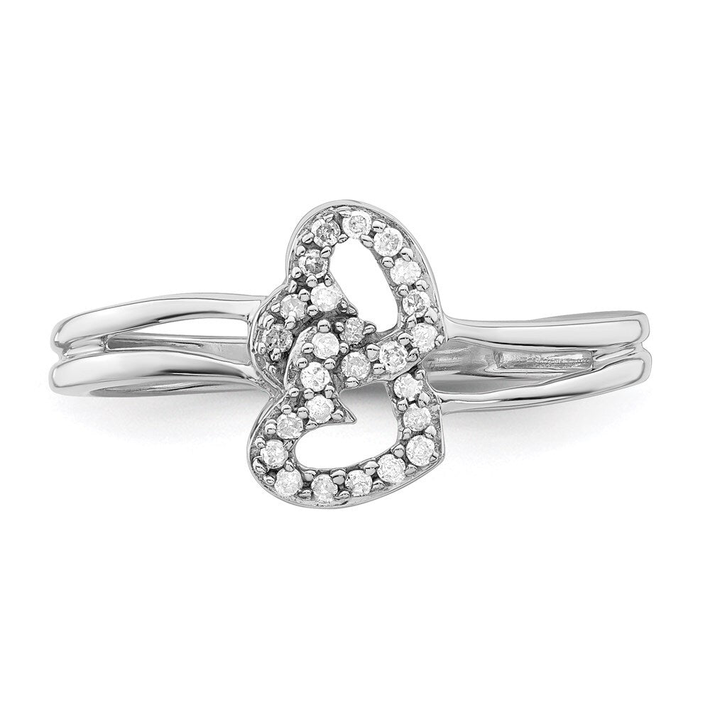 Sterling Silver Rhodium Plated Diamond Heart Ring