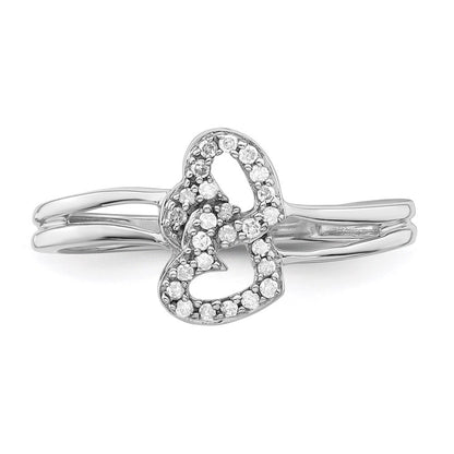 Sterling Silver Rhodium Plated Diamond Heart Ring