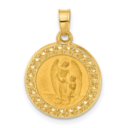 14k Yellow Gold Hollow Our Guardian Angel Medal Pendant for Women