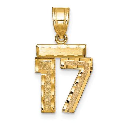 14k Yellow Gold Small Brushed Diamond-cut Number 17 Charm Pendant