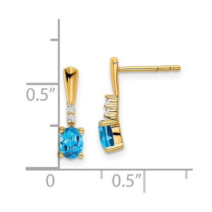 14k Yellow Gold Oval Blue Topaz and Diamond Dangle Earrings Gift for Women