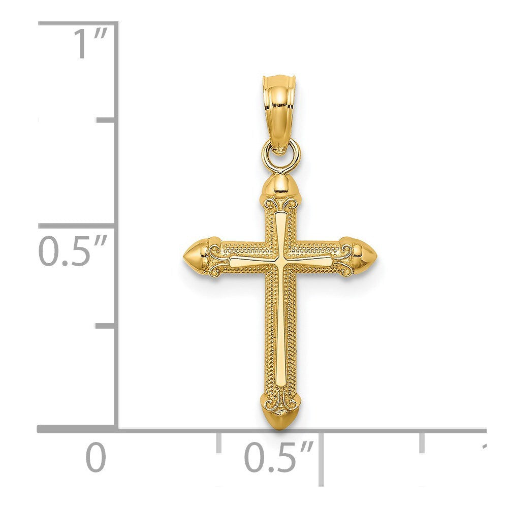 14k Yellow Gold Polished  Scroll Design Cross Charm Pendant for Women