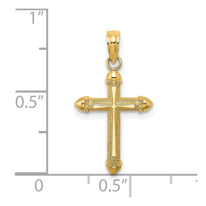 14k Yellow Gold Polished  Scroll Design Cross Charm Pendant for Women