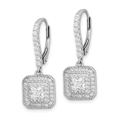 Sterling Silver Rhodium-plated Polished Cubic Zirconia Square Leverback Earrings