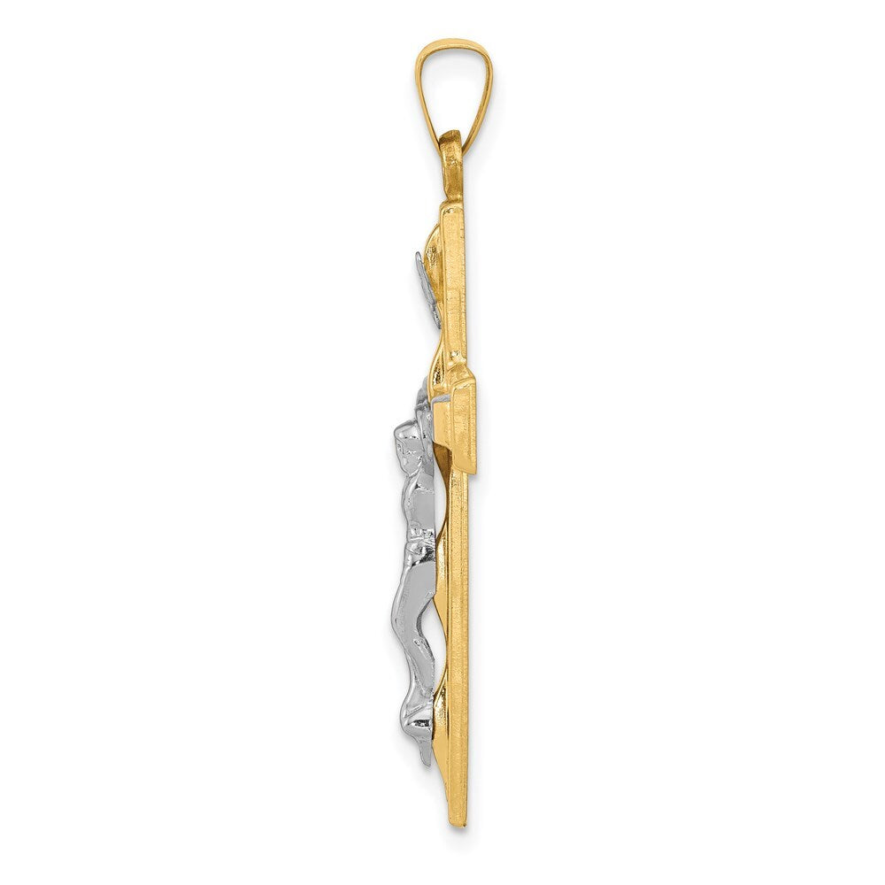 14k Two-tone Gold Polished INRI Crucifix Pendant for Women