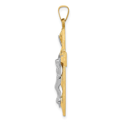 14k Two-tone Gold Polished INRI Crucifix Pendant for Women