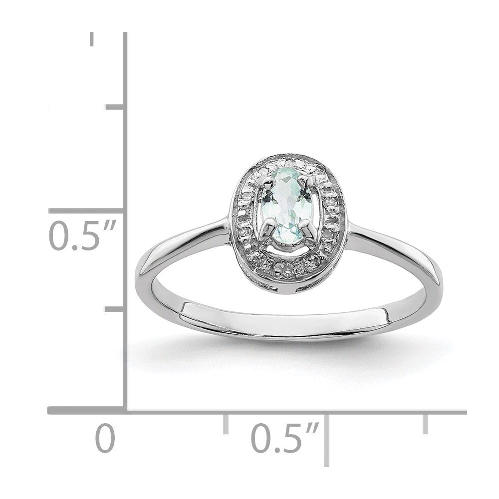 Sterling Silver Rhodium Aquamarine & Diamond Ring Size 7