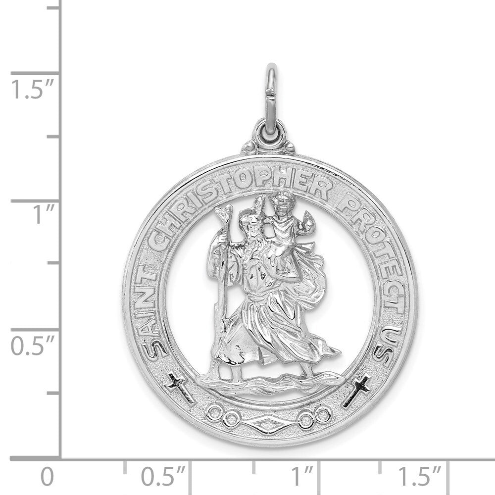Sterling Silver Rhodium-plated Saint Christopher Medal Pendant