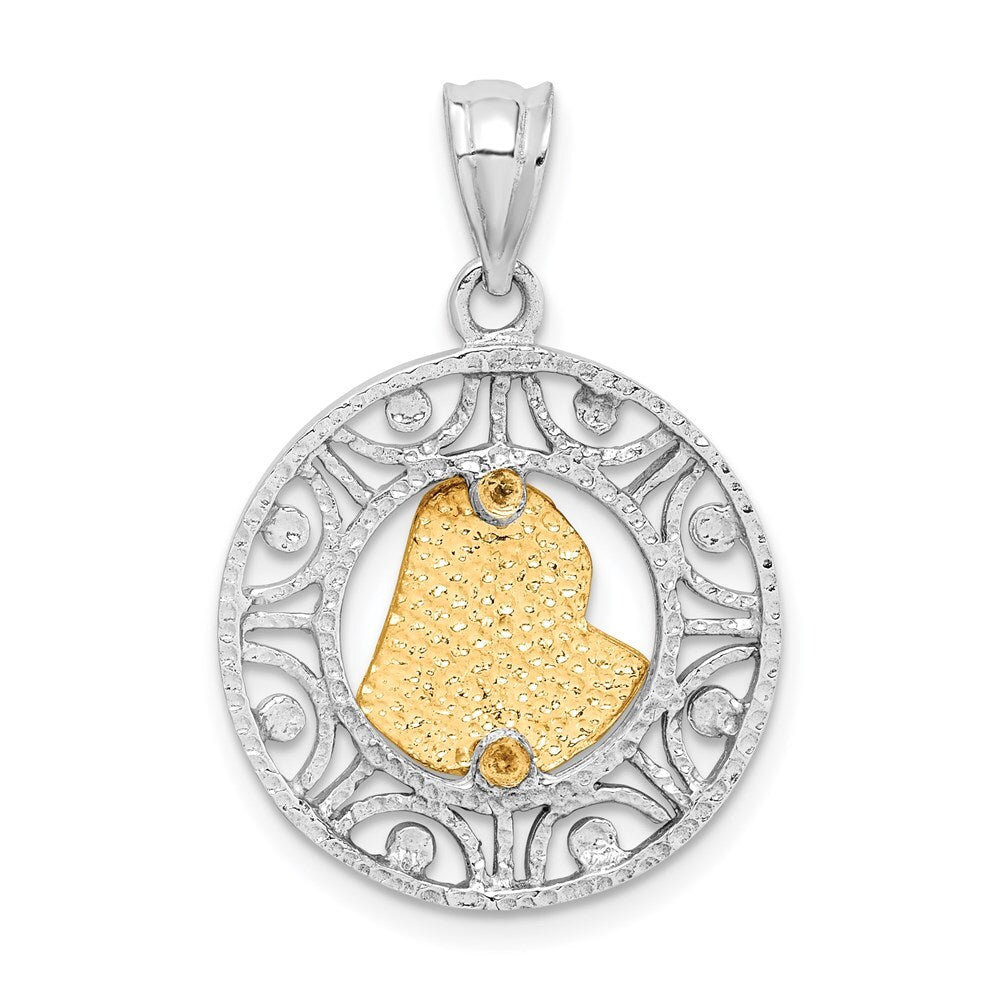 14k Two-tone Gold Brushed & Polished Virgin Diamond-Cut Mary Pendant for Women