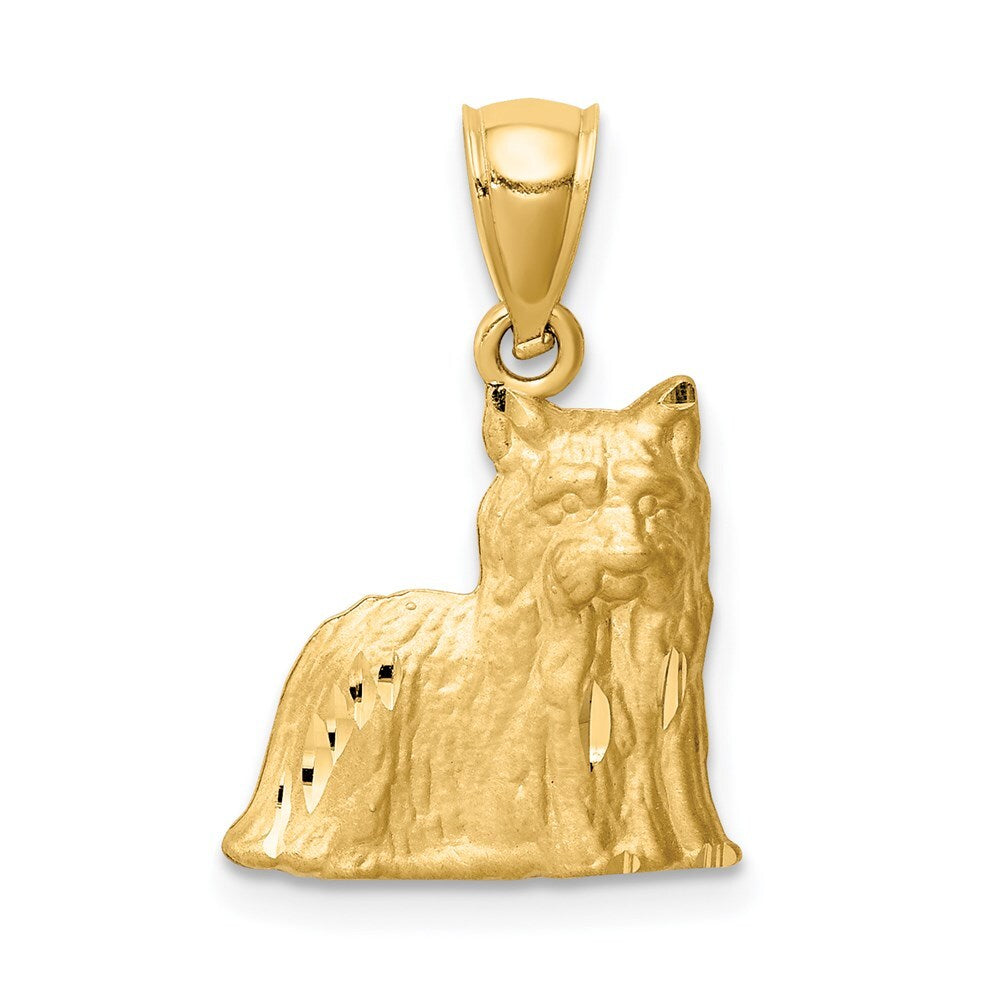 14k Yellow Gold Diamond-cut Yorkshire Terrier Pendant for Women