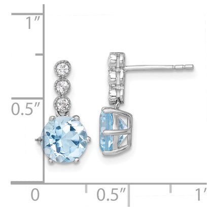 Sterling Silver Polished and Beaded Round Sky Blue and Topaz Dangle Earrings