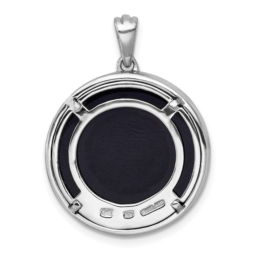 Sterling Silver Polished Onyx Circle and Cubic Zirconia Tree of Life Pendant