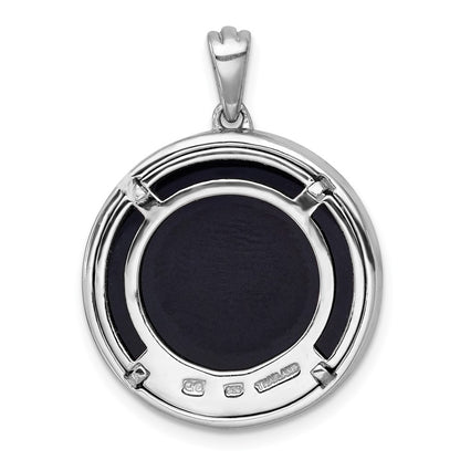 Sterling Silver Polished Onyx Circle and Cubic Zirconia Tree of Life Pendant