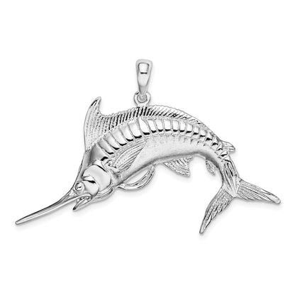 Sterling Silver Rhodium-Plated Polished and Satin Blue Marlin Pendant