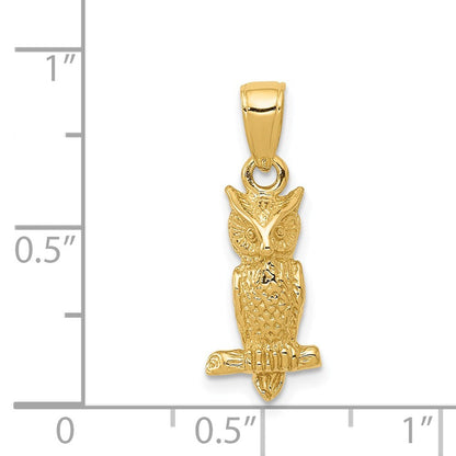 14k Yellow Gold 3-D Owl Pendant for Women
