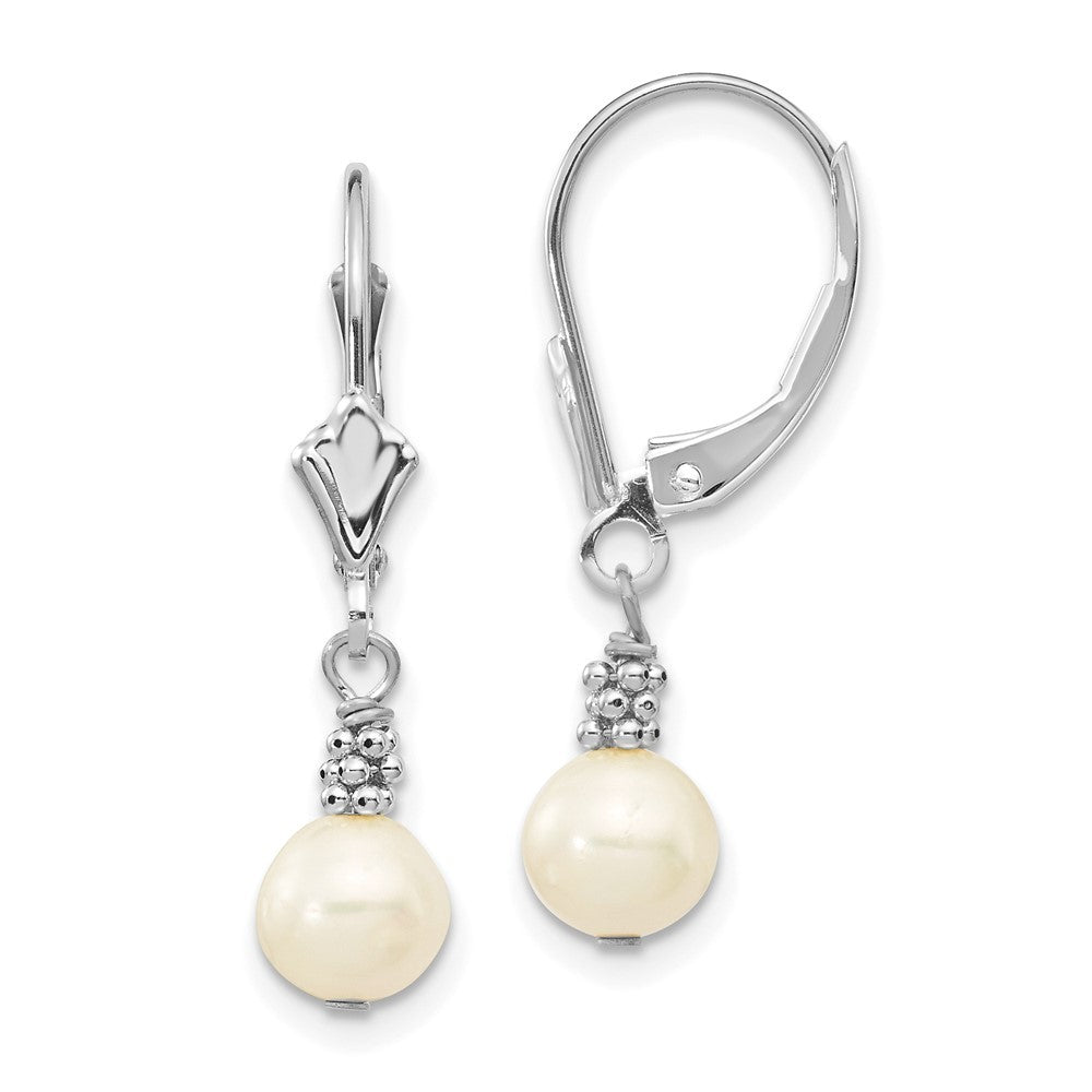 14k White Gold 5-6mm White Semi-round Freshwater Cultured Pearl Dangle Earrings