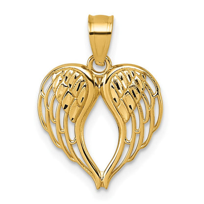 14k Yellow Gold Polished and Diamond-cut Cut-out Wings In Heart Shape Pendant